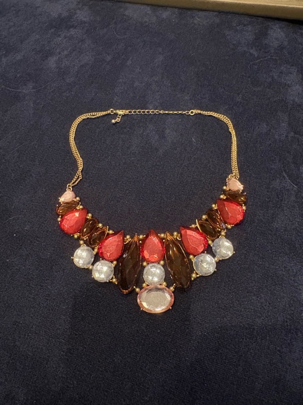 Statement Gem Necklace – Bold Red, Blush & Smoky Crystal Bib Necklace